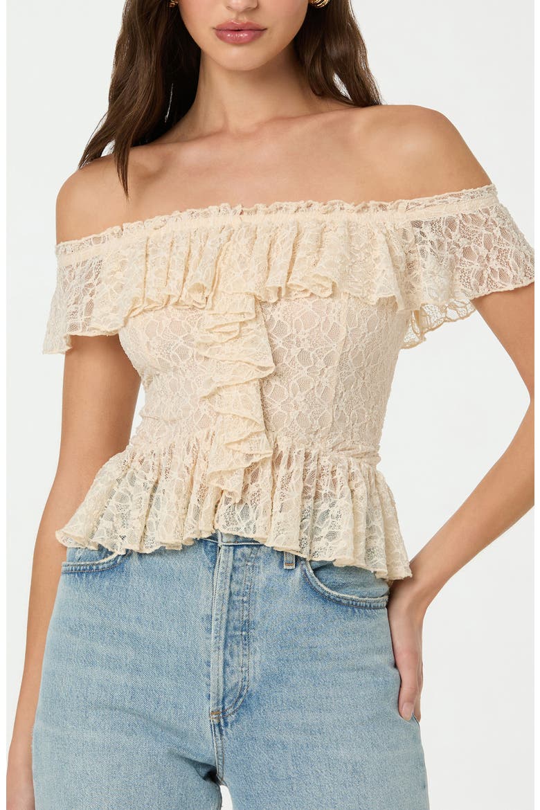 トップス sheller Lace Open Shoulder Peplum Tops ASTR the Label Off the Shoulder Lace Peplum Top (Women