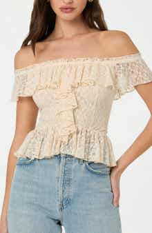 ASTR the Label Off the Shoulder Lace Peplum Top