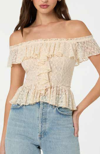 ASTR the Label Off the Shoulder Lace Peplum Top