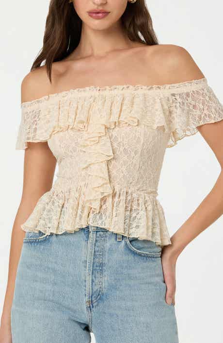 ASTR the Label Off the Shoulder Lace Peplum Top