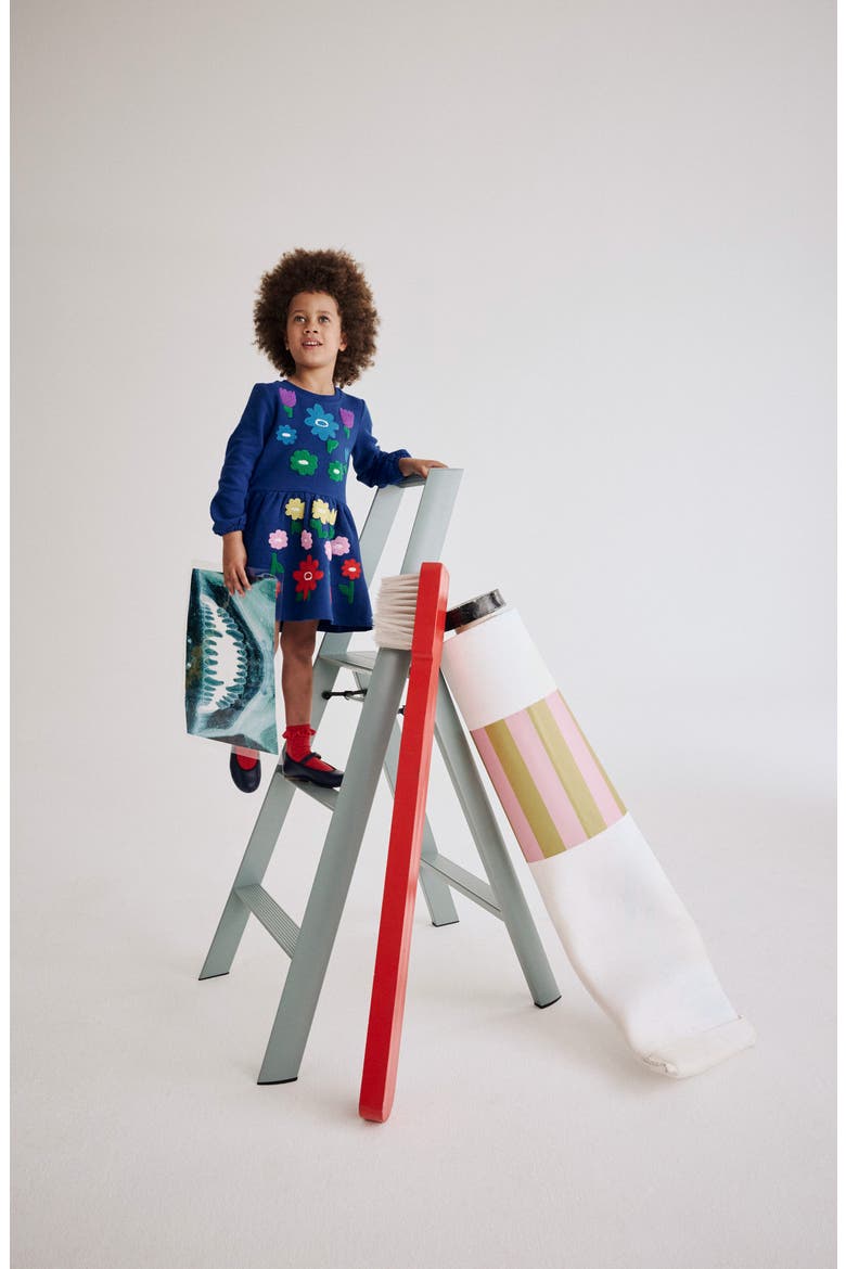 Kids' Floral Appliqué Long Sleeve Cotton Sweatshirt Dress, Alternate, color, SAPPHIRE BLUE FLOWER