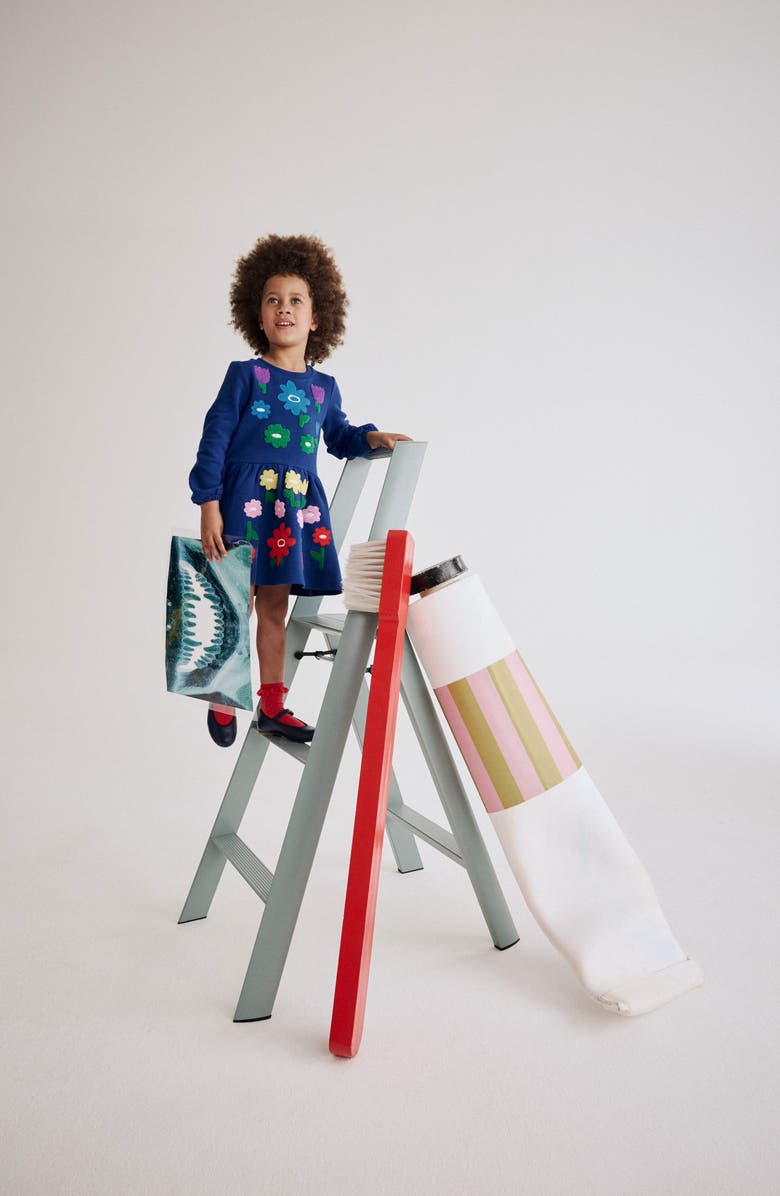 Mini Boden Kids' Floral Appliqué Long Sleeve Cotton Sweatshirt Dress, Alternate, color, Sapphire Blue Flower