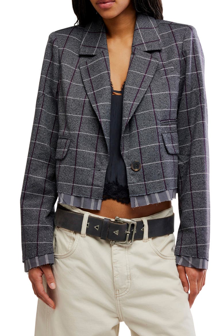 Academia Cropped Blazer, Main, color, CHARCOAL COMBO