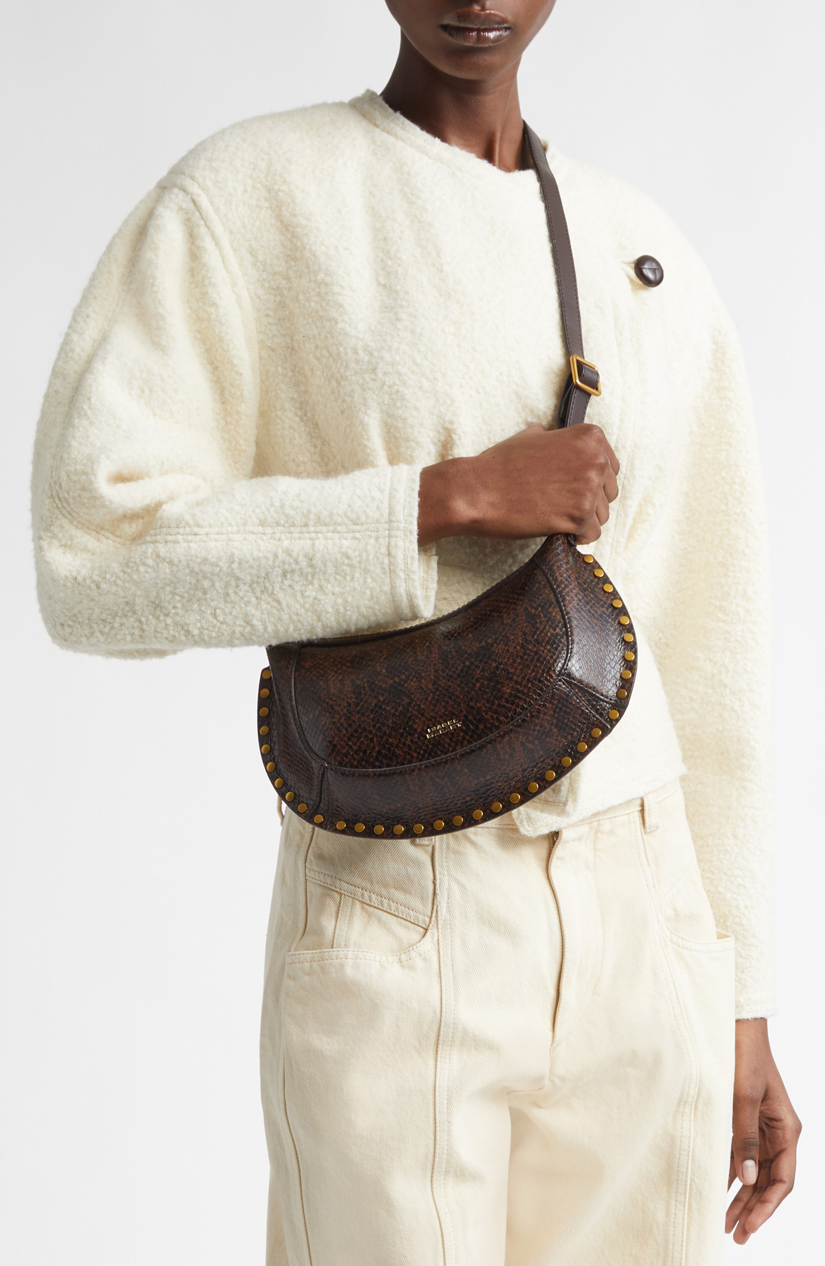 Oskan Moon Studded Leather Hobo Bag, Alternate, color, MOCHA