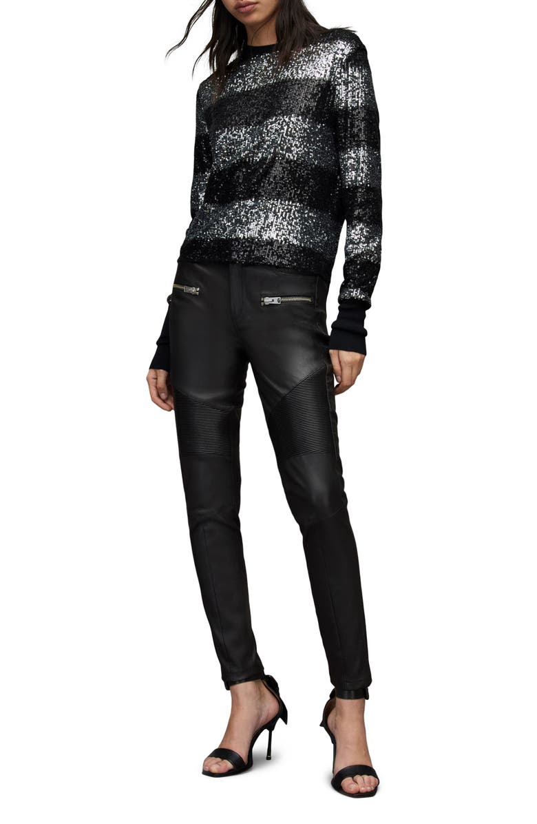 AllSaints Suri Leather Biker Jeans, Alternate, color, 