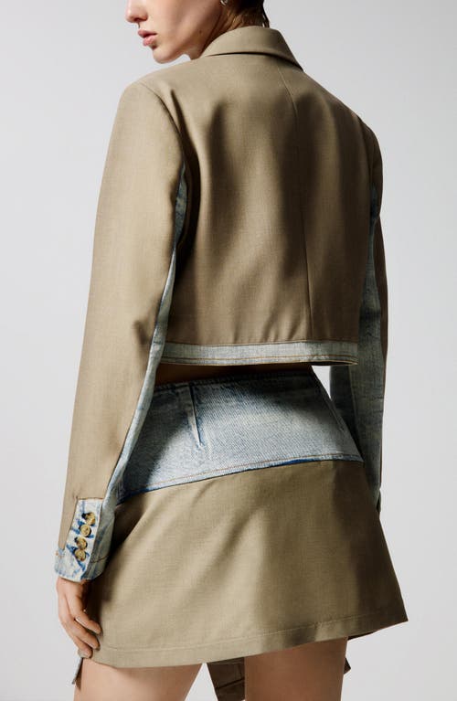 Desigual Colorblock Crop Double Breasted Blazer In Brown