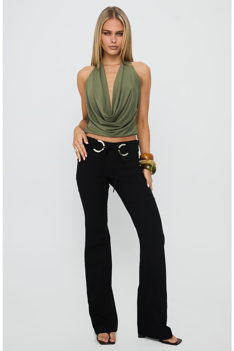 Carefree Days Plunge Cowl Neck Halter Top, Alternate, color, KHAKI