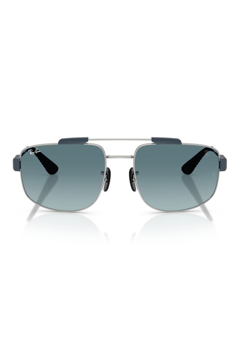 58mm Ferrari Gradient Square Sunglasses, Main, color, SILVER / BLUE GRADIENT GREY