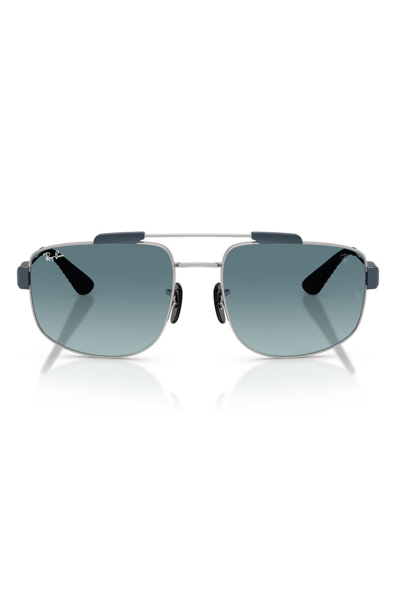 Ray-Ban 58mm Ferrari Gradient Square Sunglasses, Main, color, Silver / Blue Gradient Grey