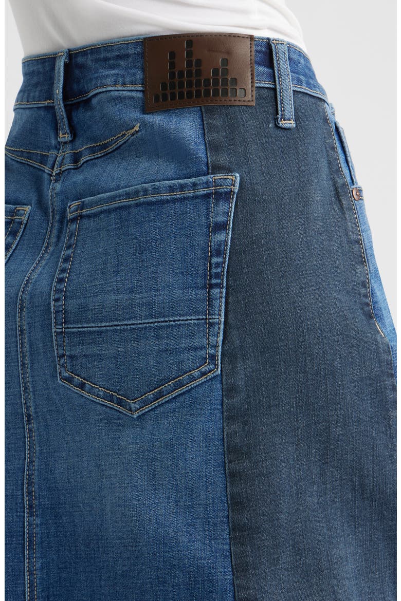 Colorblock Denim Miniskirt, Alternate, color, DARK VINTAGE WASH