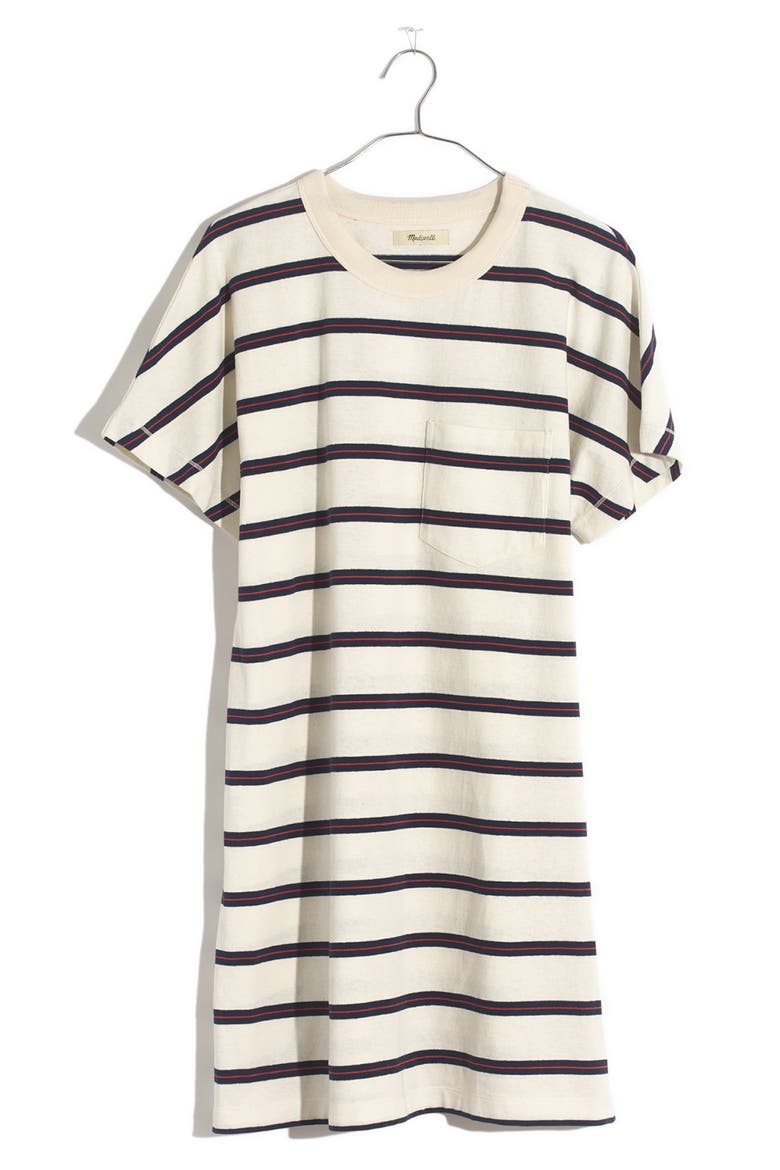 Tomboy Stripe Pocket T-Shirt Dress, Alternate, color, BUBBLE TEA STR ANTIQUE CREAM