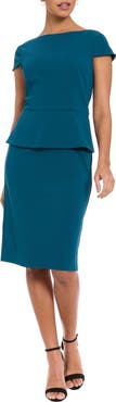 London Times Cap Sleeve Peplum Sheath Dress