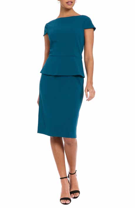 London Times Cap Sleeve Peplum Sheath Dress