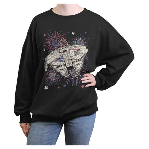 Junior's Star Wars Festive Fireworks Falcon  Sweatshirt