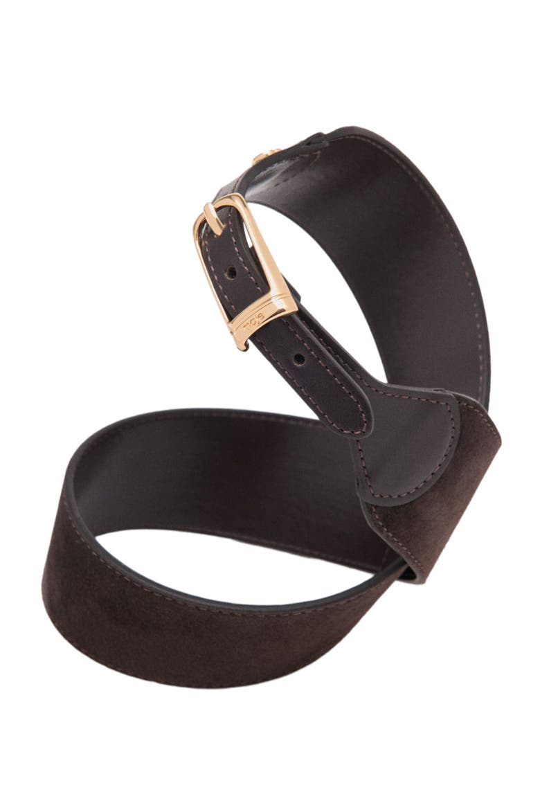 Mixed suede and leather corset belt, Alternate, color, Dark brown