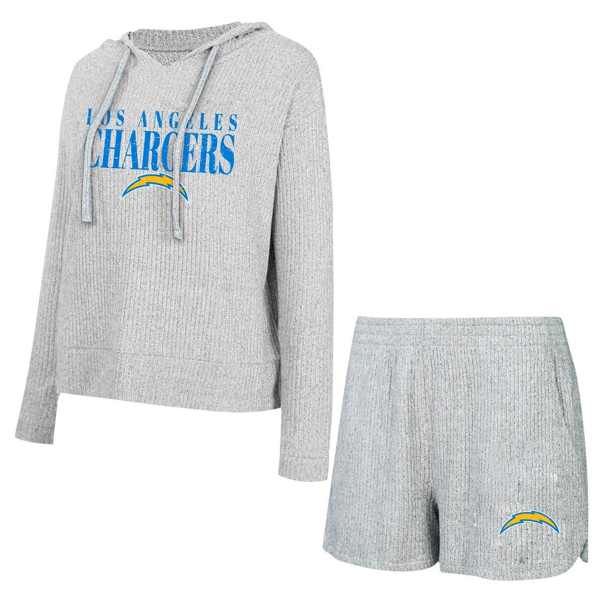 Concepts Sport Gray Los Angeles Chargers Juniper Long Sleeve Hoodie T-shirt & Shorts Set
