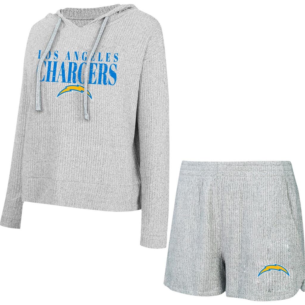 Concepts Sport Gray Los Angeles Chargers Juniper Long Sleeve Hoodie T-shirt & Shorts Set