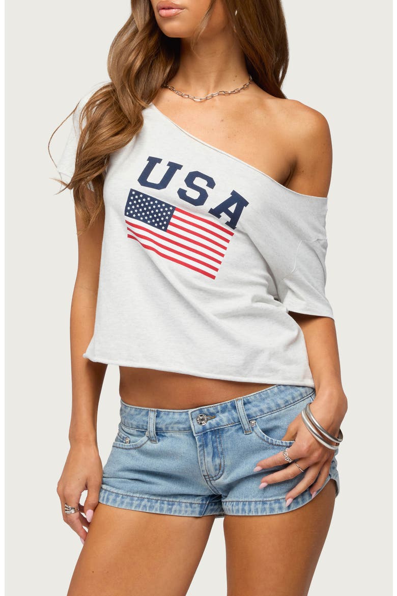 USA Babe Off the Shoulder T-Shirt, Main, color, LIGHT-GRAY-MELANGE