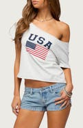 EDIKTED USA Babe Off the Shoulder T-Shirt