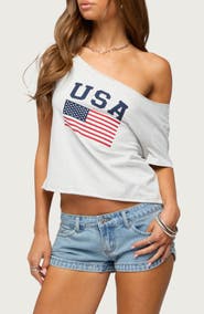 EDIKTED USA Babe Off the Shoulder T-Shirt