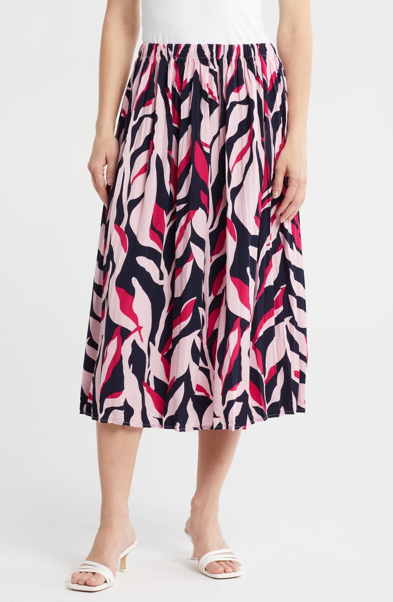 Adrianna Papell Leaf Print A-Line Midi Skirt, Main, color, Navy Leaf Vine