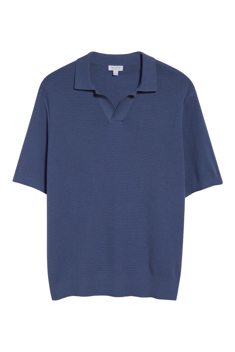 Compact Mesh Polo Sweater, Alternate, color, SOFT DENIM