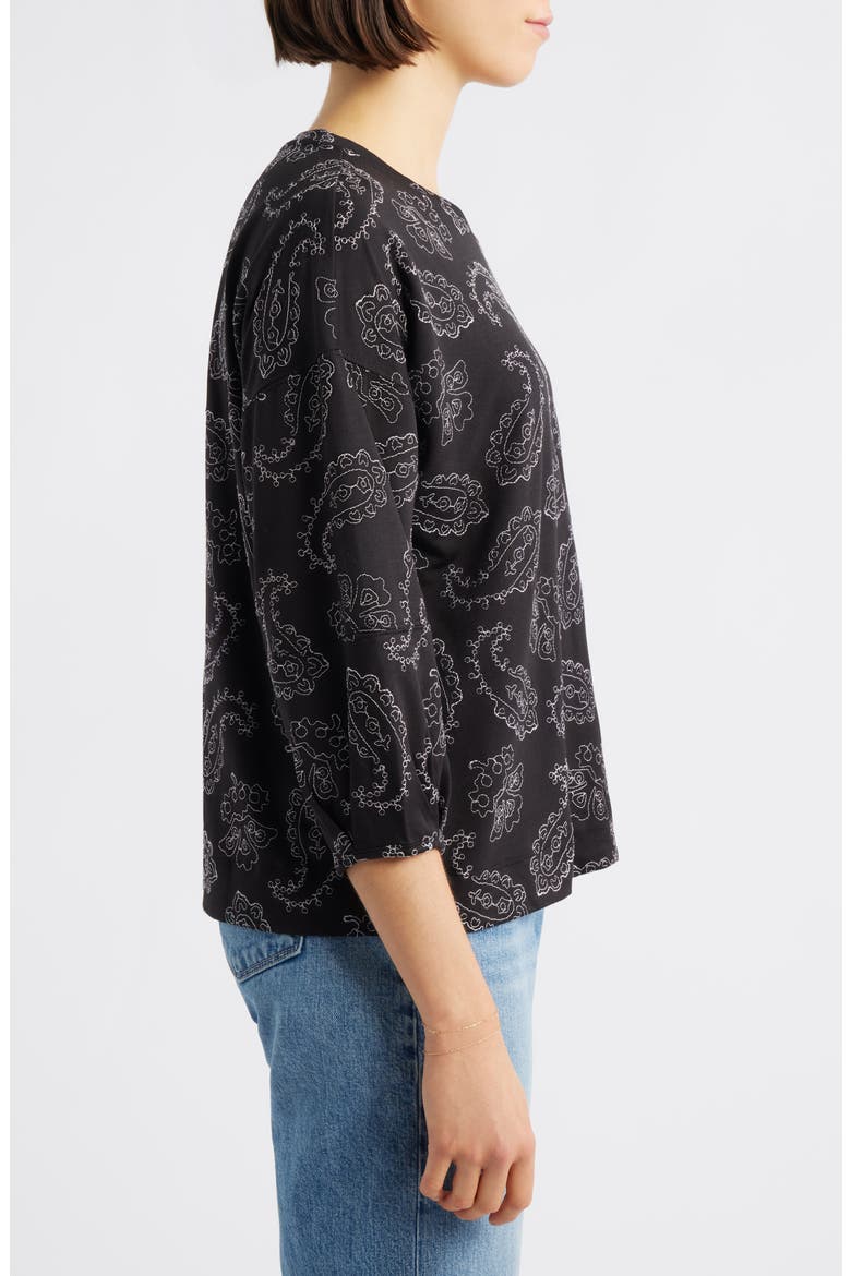 Embroidered Puff Sleeve Top, Alternate, color, WHITE PAISLEY QUILT