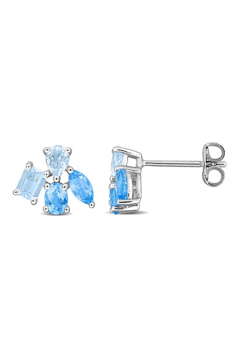 Multiple Cut Swiss Blue Topaz Cluster Stud Earrings, Main, color, BLUE