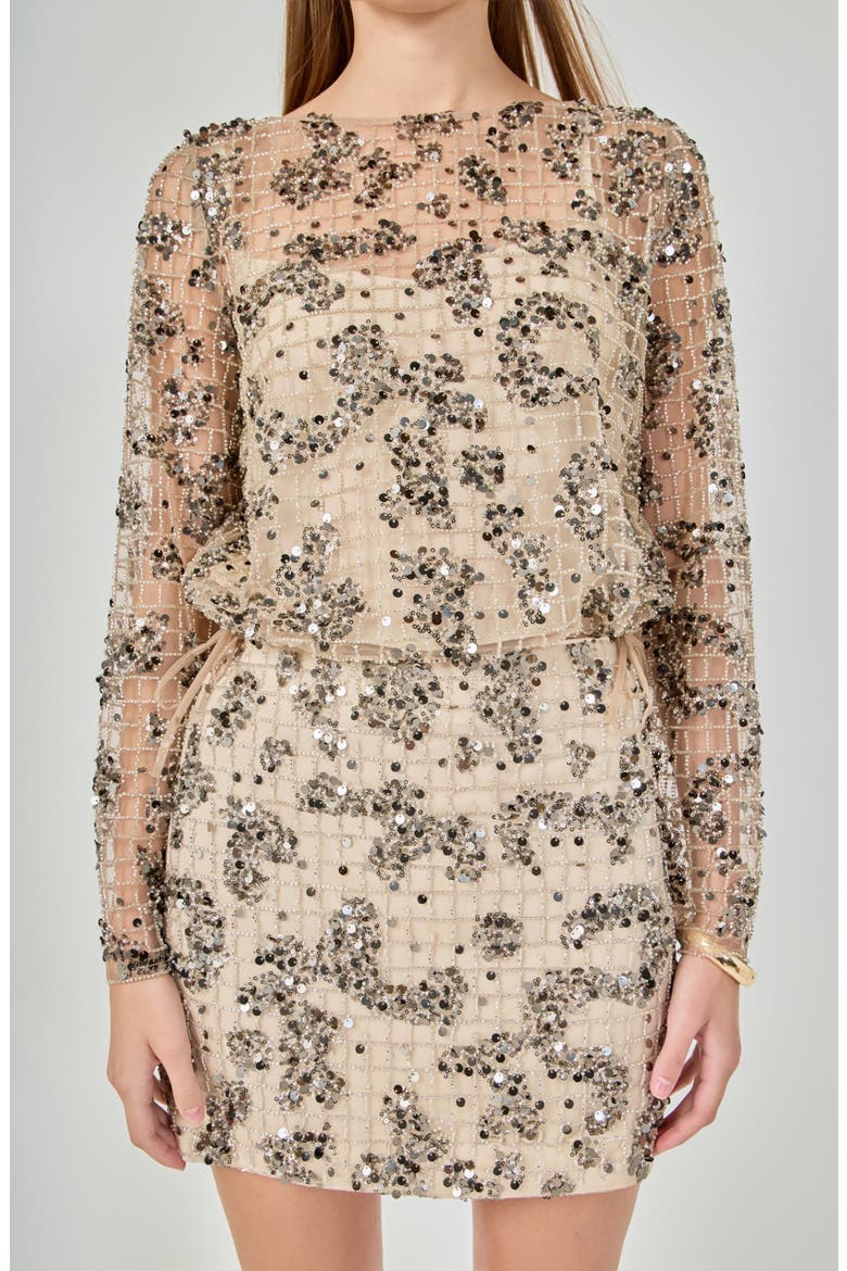 Sequin Beaded Cropped Top, Main, color, BEIGE