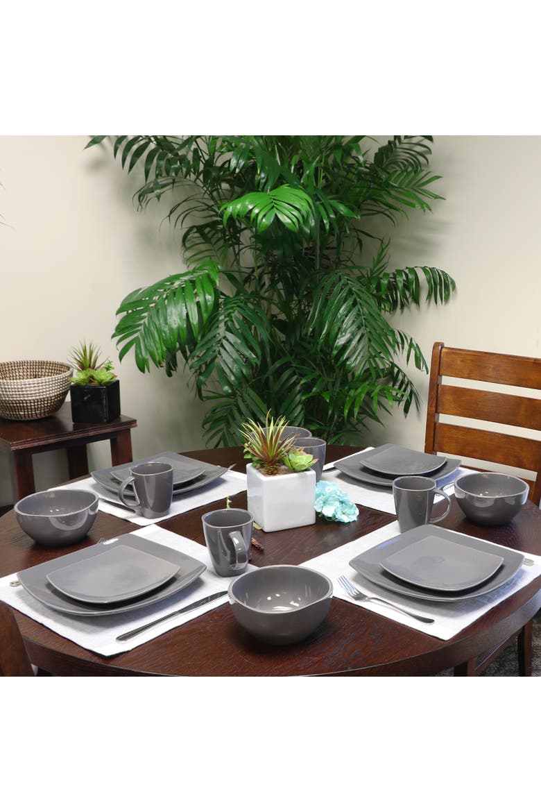 Square Dinnerware Set , Set of 16 Piece, Alternate, color, Grey