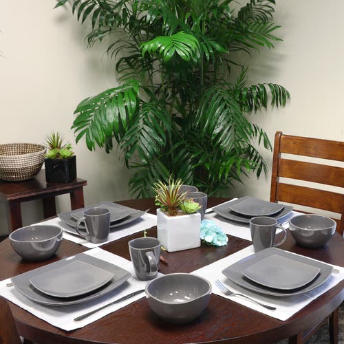 Gibson Home Square Dinnerware Set , Set Of 16 Piece In Gray