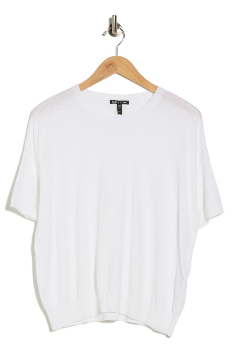Eileen Fisher Short Sleeve Organic Cotton Blend Sweater, Alternate, color, White