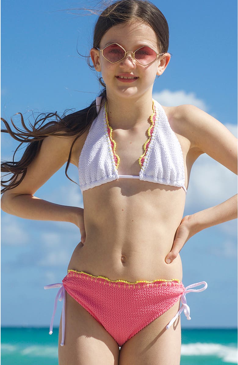 NESSI BYRD Textured Triangle Embroidery Edging Two-Piece Bikini, Alternate, color, White