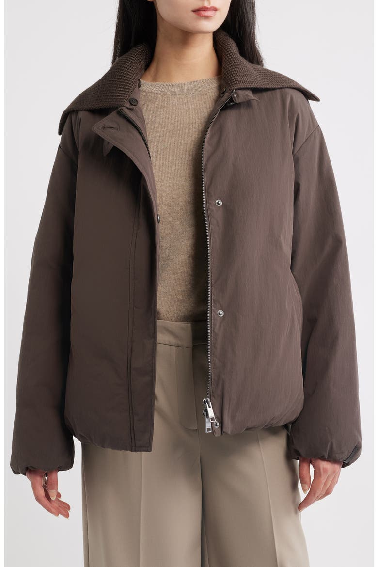 Knit Collar Down Jacket, Main, color, BURNT WALNUT