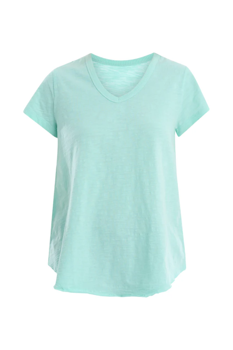 Short Sleeve Shrunken V-Neck Shirttail Top, Alternate, color, Cabbage