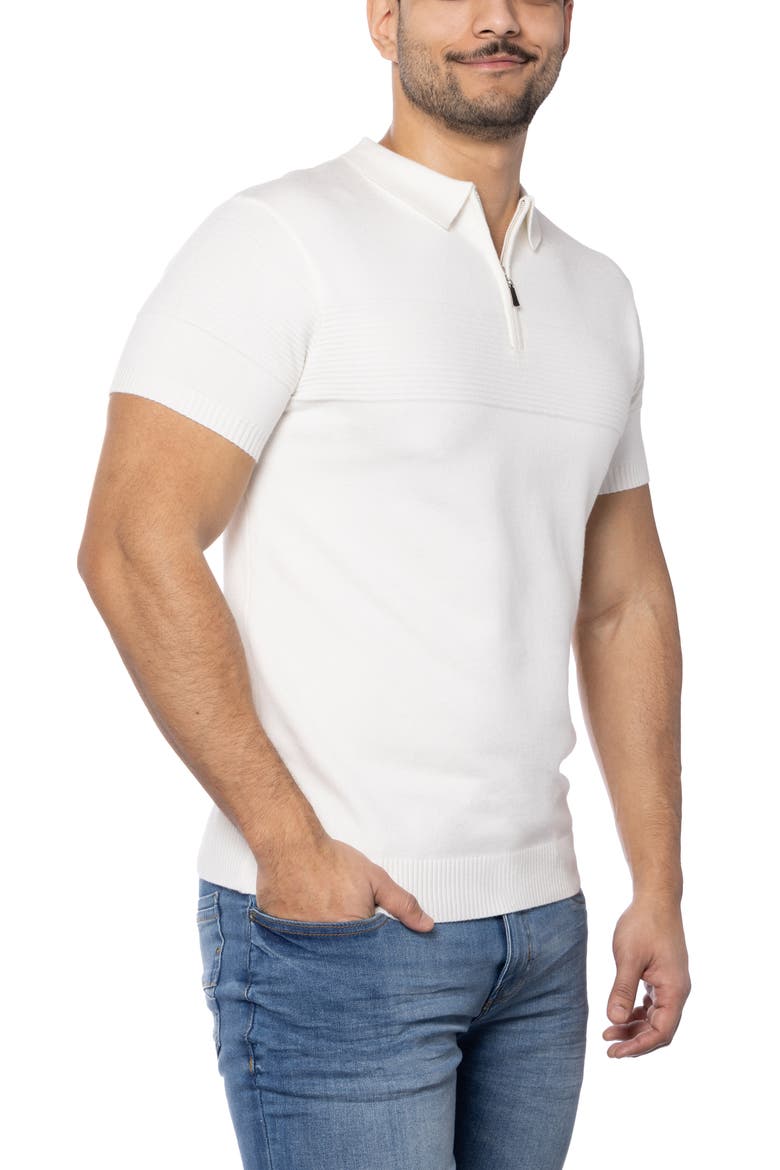 Ottoman Accent Short Sleeve Half-Zip Sweater, Alternate, color, WHITE
