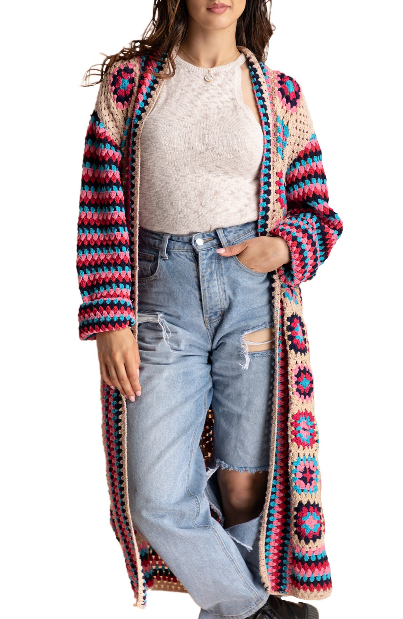 Granny Square Crochet Longline Cardigan