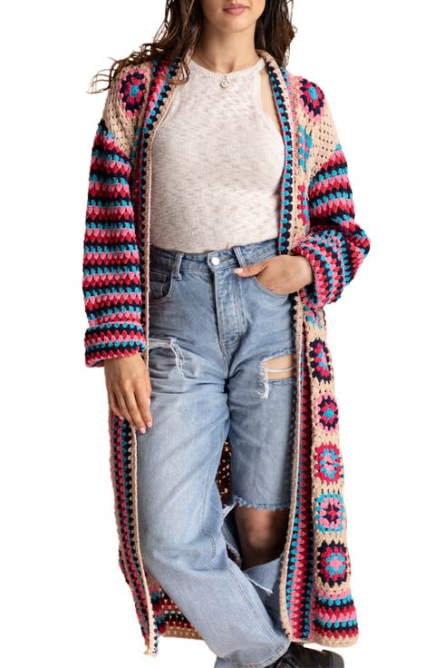 Granny Square Crochet Longline Cardigan