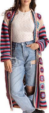 SAACHI Granny Square Crochet Longline Cardigan