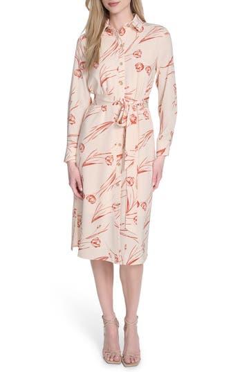 Calvin Klein Long Sleeve Shirtdress In Pink