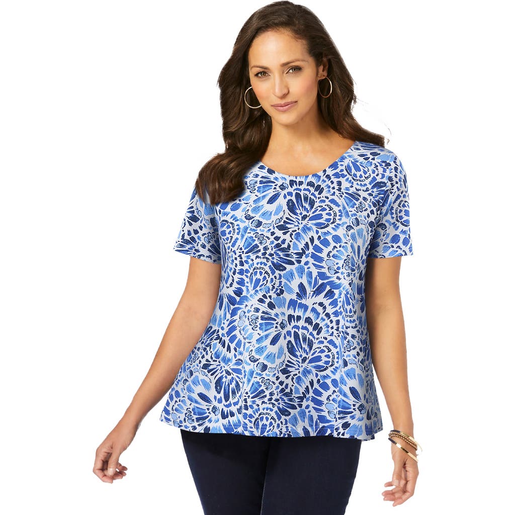 Jessica London Stretch Cotton Trapeze Tee In Blue