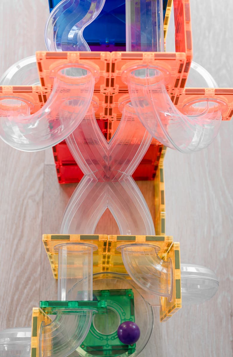 CONNETIX Kids' Rainbow Magnetic Tiles 66-Piece Ball Run Expansion Pack, Alternate, color, Rainbow