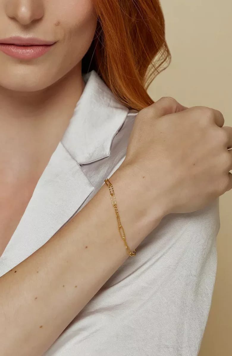 Bearfruit Jewelry 18k Gold Plated Sterling Silver Sinai Textured Chain Bracelet Holiday Gift Idea, Alternate, color, Gold