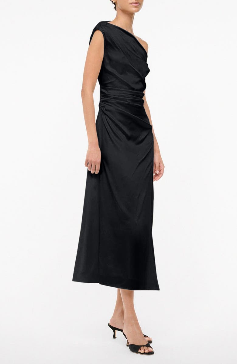 STAUD Phare Stretch Silk One-Shoulder Dress, Alternate, color, Black