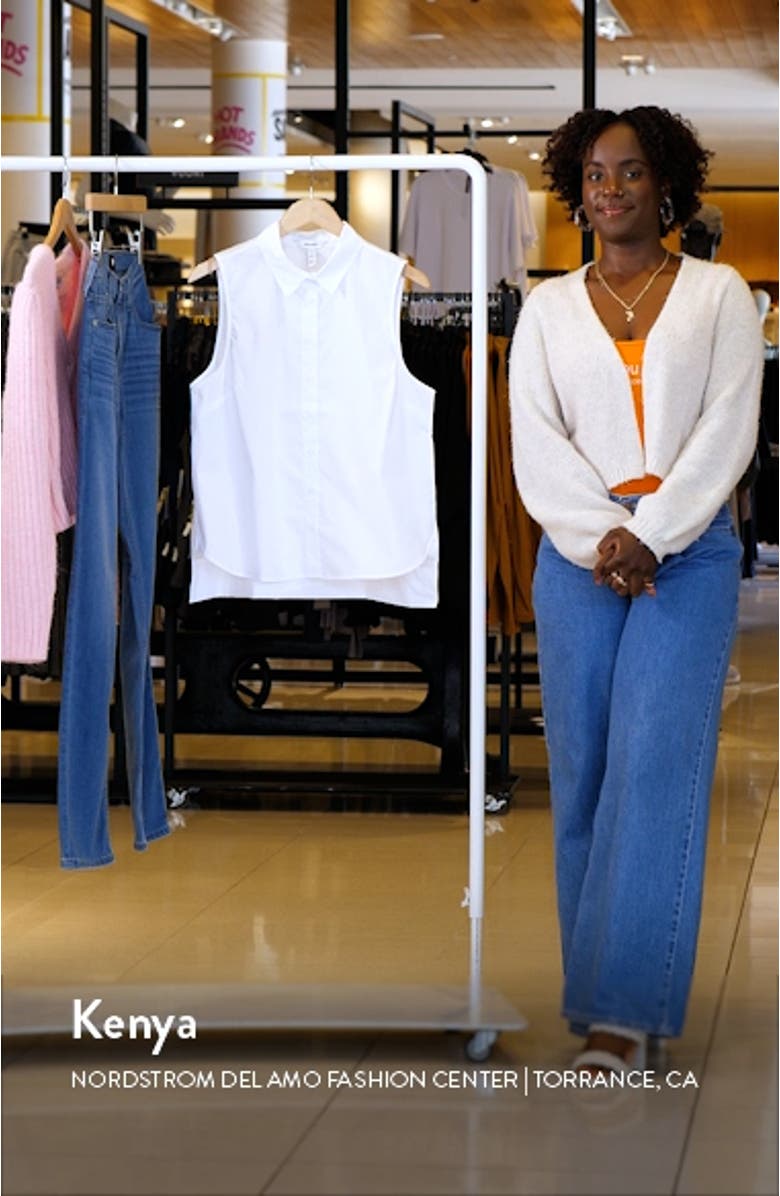 Sleeveless Stretch Cotton Poplin Button-Up Shirt, sales video thumbnail