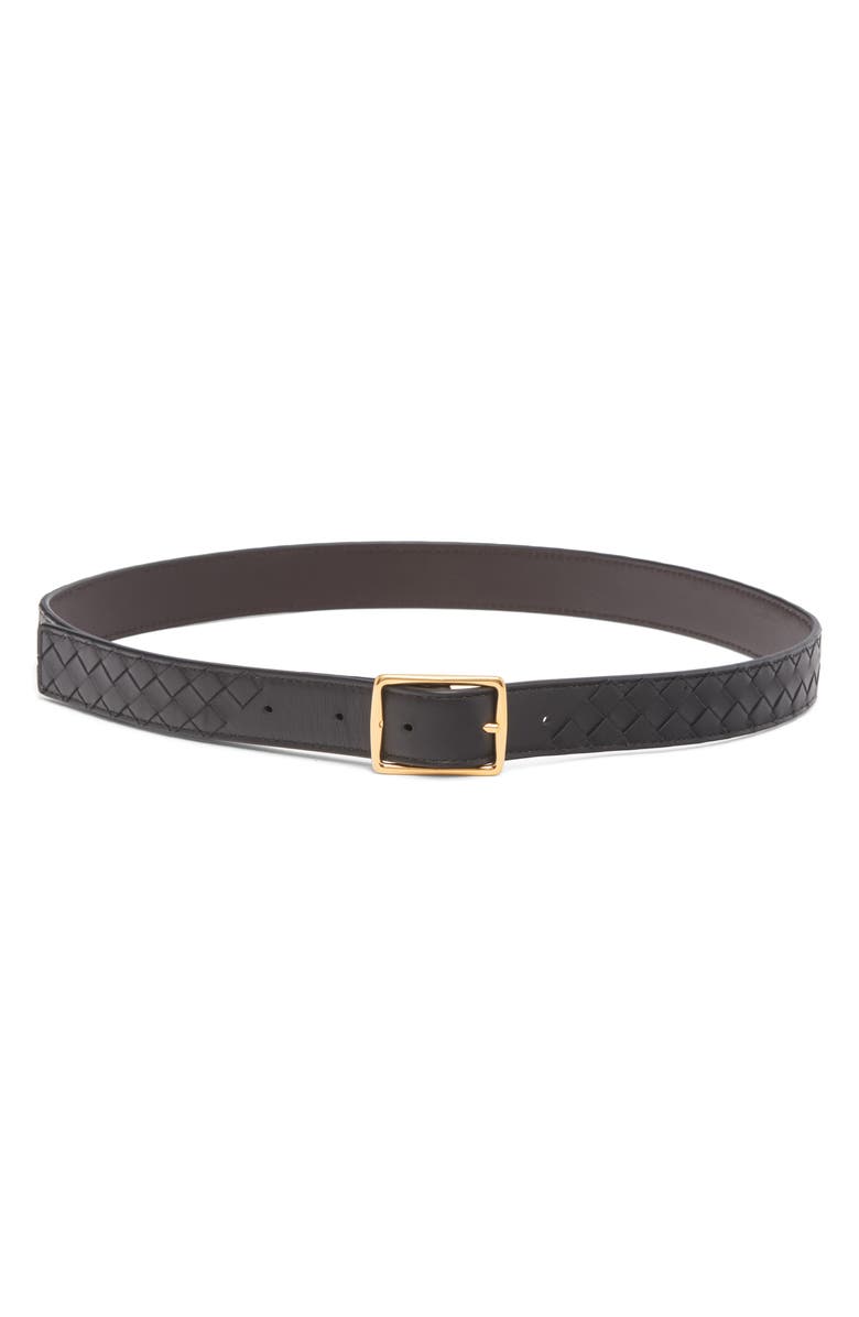 Bottega Veneta Reverso Intrecciato Reversible Leather Belt, Main, color, Black/ Fondant