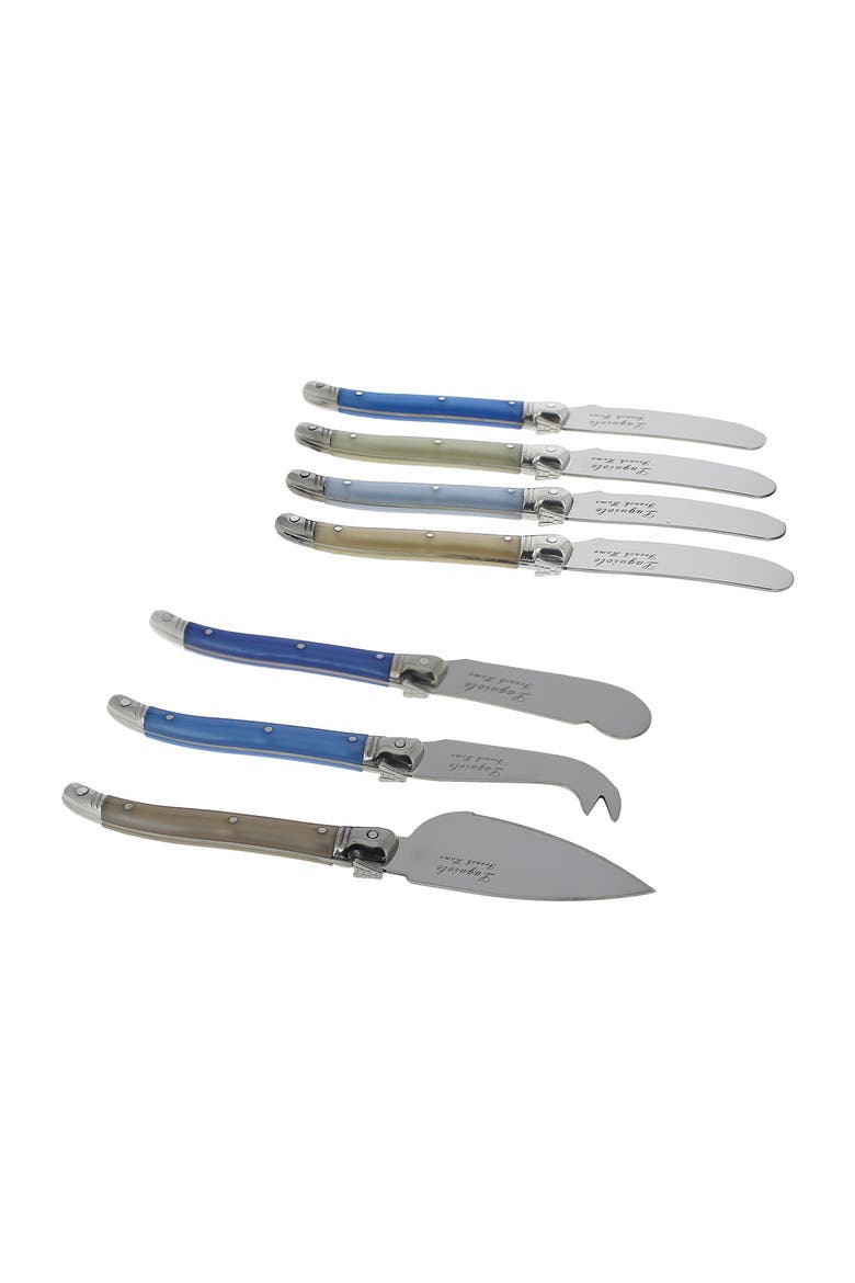 7-Piece Laguiole Cream & Blue Cheese Knife & Spreader Set, Alternate, color, BLUE AND IVORY