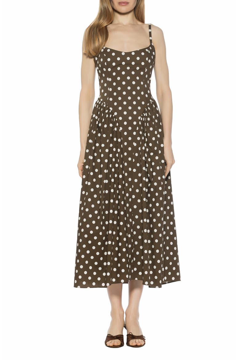 Thalassa Midi Dress, Main, color, BROWN POLKA