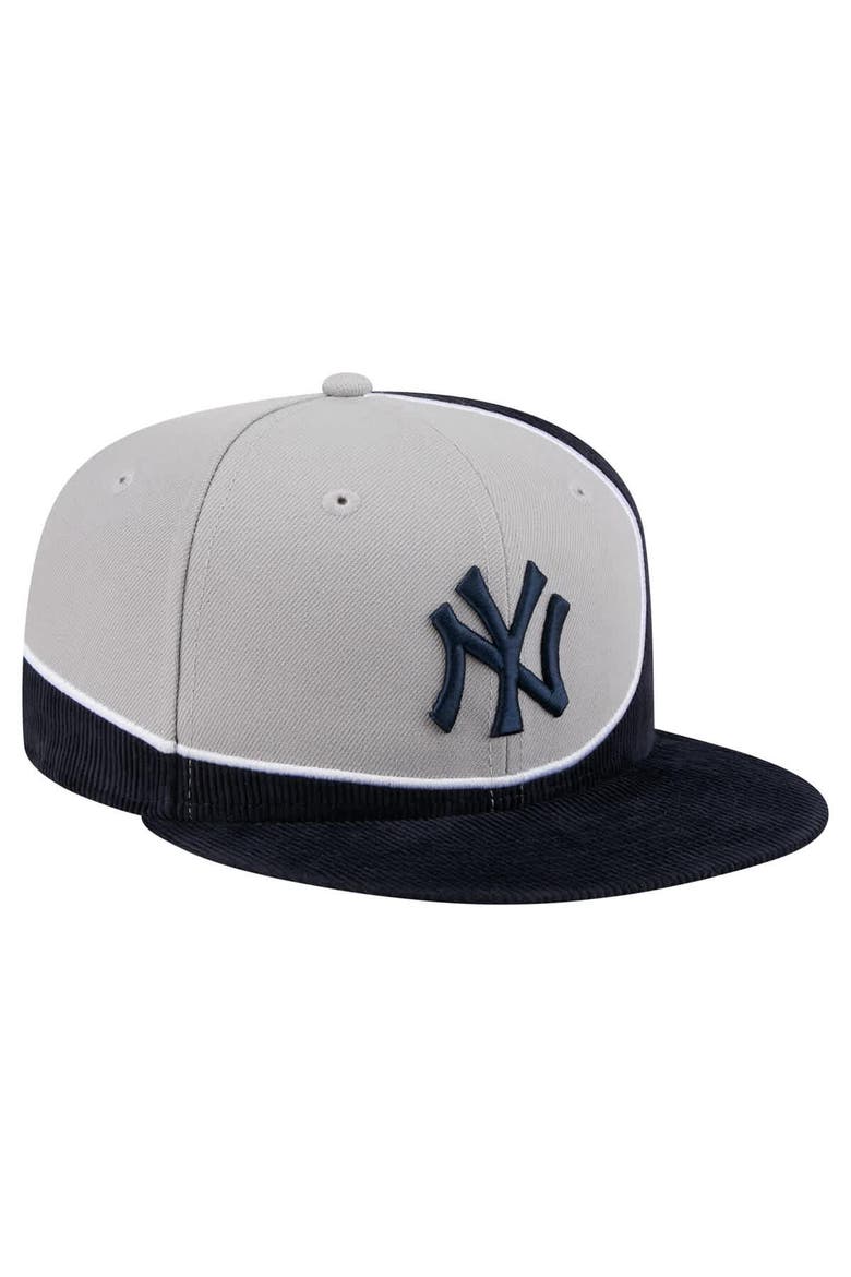 Men's New Era Navy/Gray New York Yankees Retro Split Corduroy Snapback Hat, Alternate, color, Navy