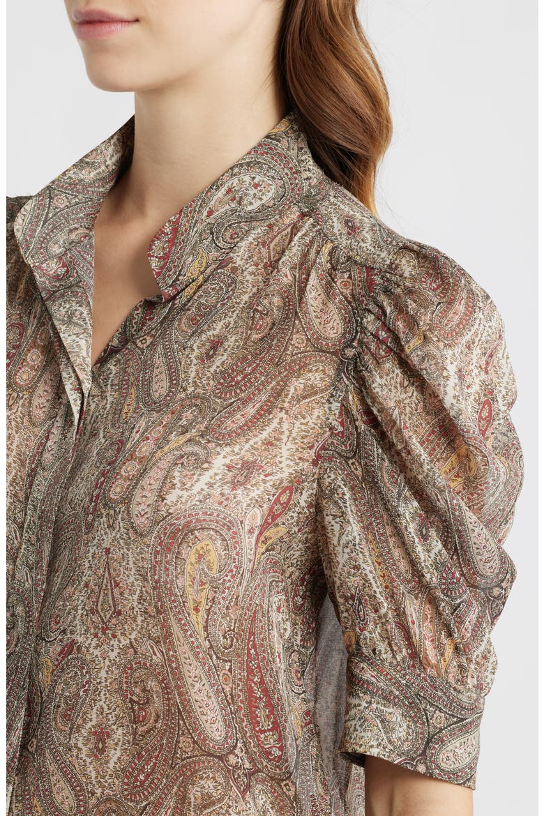 The Gillian Paisley Puff Sleeve Silk Shirt, Alternate, color, ECRU MULTI